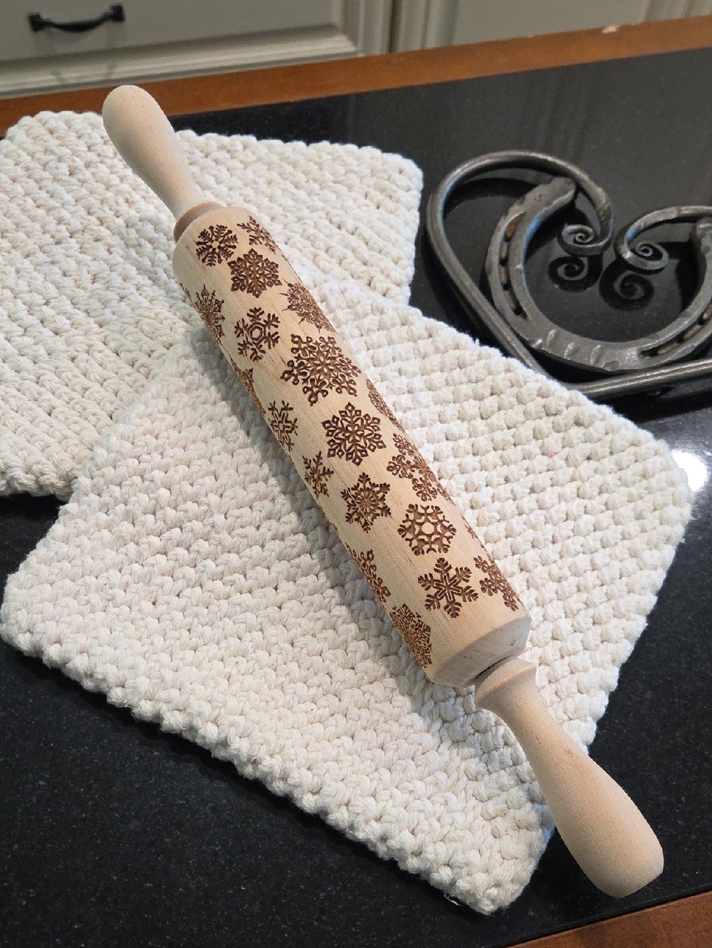 Snowflake Wooden Holiday Christmas Embossed rolling pin